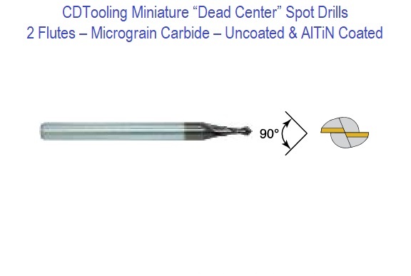 .010 DIA X 90 DEG - 2 FLUTE - Micro-Grain Carbide Miniature Dead Center Spot Drill - ID: 15353-22010